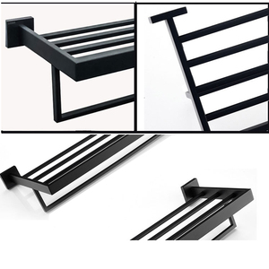Ensemble d'accessoires de salle de bain en acier inoxydable SUS304 noir mat carré, 6 pièces, à fixation murale : porte-serviettes, porte-papier toilette, anneau porte-serviettes, crochet - Product Image 2