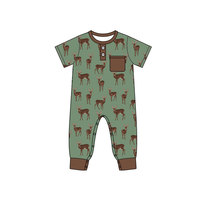Preorder Romper Bayi Laki-laki Custom OEM, Motif Sapi Koboi Selatan, Lengan Pendek, Bahan Lembut dan Elastis, Kancing, Baju Tidur