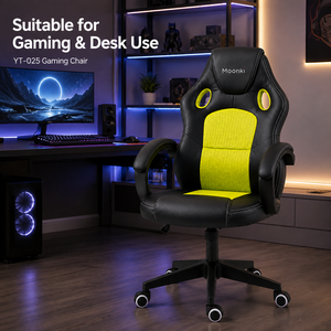 Chaise de jeu Moonki à dossier haut avec accoudoirs réglables et soutien lombaire, chaise de bureau pivotante en cuir PU pour bureau d'ordinateur - Product Image 5
