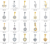 Bagues de nombril en acier chirurgical sans polissage, anneau chirurgical en forme de hibou papillon, Piercing pour le corps, 3a en Zircon cubique, 1 pièce, 40 modèles