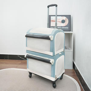 Valise de <span class=keywords><strong>transport</strong></span> pour animaux de compagnie transfrontalière à double couche et 4 roues, grande capacité, avec deux sacs respirants détachables pour chats - Product Image 2