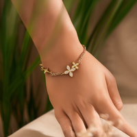 Bracelets à breloques tendance YE250-S480-14271 en acier inoxydable 316L plaqué or, avec fleurs mignonnes en cristal et strass, cadeau unisexe