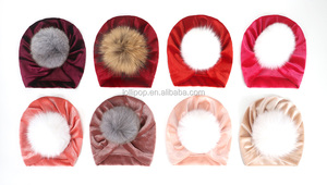 Inverno Del Bambino Della Ragazza Turbante Velluto Beanie Cappello Infantile India Soft Real Pelliccia Pom Pom Turbante Copricapo Cap - Product Image 5