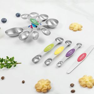 Ensemble de cuillères doseuses magnétiques à double tête en acier inoxydable rose, écologiques, lavables au lave-vaisselle, 8 pièces, rangement facile - Product Image 6