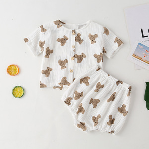 Ropa de verano para bebés de 0 a 2 años, conjunto de ropa con estampado de oso para niñas pequeñas, camisa de manga corta, Top y pantalones cortos, conjunto de 2 uds., 2021 - Product Image 6