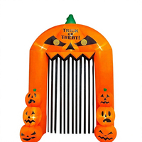 Citrouilles gonflables empilées d'Halloween en gros avec arche de rideau noir, décoration gonflable lumineuse à LED pour exposition extérieure dans la cour