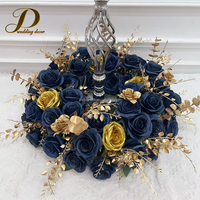 Décorations de fête personnalisées, fleurs de rose bleu foncé, centres de table artificiels dorés, couronne pour table de mariage