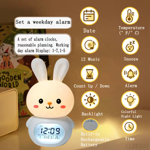 Bunny trẻ em phòng ngủ trang trí đèn kỹ thuật số Đồng hồ báo thức dễ thương Silicone bảng hẹn giờ báo lại sinh viên Đồng hồ báo thức thông minh - Product Image 6