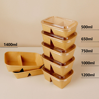 Boîtes rectangulaires en kraft à 2 compartiments, vaisselle gaufrée, bols à salade à emporter, assiettes et bols en papier