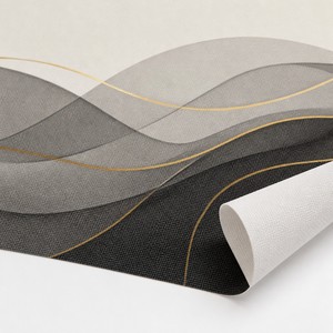 <span class=keywords><strong>Papier</strong></span> <span class=keywords><strong>peint</strong></span> mural personnalisé gris vague ligne dorée toile huilée abstraite motif ruban pour hall, bureau, club - Product Image 2