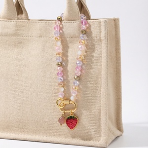 Customizable Cute Strawberry Charm Pink Purple Faceted Glass Beaded Bag Chain Fashion Handbag Purse Accessories Bag Charms