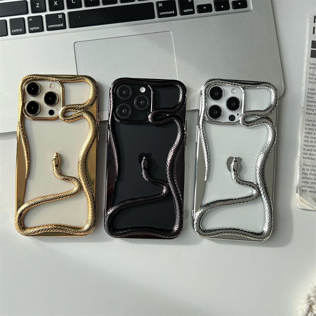 2025 New Creative Snake Design Hollow Electroplated TPU Phone Case for iPhone 12 13 14 15 16 17 Pro Max Mobile Covers for Girls