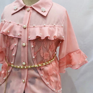 Elsali, traje <span class=keywords><strong>para</strong></span> niñas, nuevo <span class=keywords><strong>estilo</strong></span>, <span class=keywords><strong>ropa</strong></span> <span class=keywords><strong>para</strong></span> niñas <span class=keywords><strong>adolescentes</strong></span>, Top <span class=keywords><strong>de</strong></span> media manga <span class=keywords><strong>de</strong></span> gasa con flores 3D con falda <span class=keywords><strong>de</strong></span> cadena en la cintura <span class=keywords><strong>de</strong></span> perlas, <span class=keywords><strong>Ropa</strong></span> <span class=keywords><strong>para</strong></span> Niñas - Product Image 4