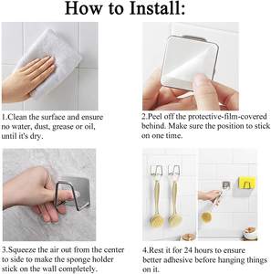 Support adhésif pour éponges de cuisine, organiseur de rangement pour évier, accessoires de cuisine en acier inoxydable - Product Image 5