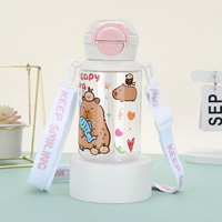 Botella de Agua Infantil de 500 ml, Libre de BPA, con Diseño de Dibujos Animados, para Deportes al Aire Libre, Capibara, Escolar, Linda, Reutilizable y Ecológica