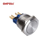 ONPOW saklar tombol tekan menyala 22mm, saklar tombol tekan menempel sesaat 12v