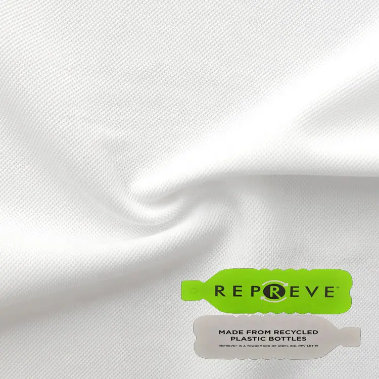 Tela de Jersey de fútbol de punto elástico de malla de piqué deportivo de poliéster reciclado suave blanco de calidad de fábrica para ropa deportiva