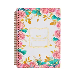 Free Sample Custom Gold Spiral 2024 A4 A5 Weekly Daily Planner Notebook Printing