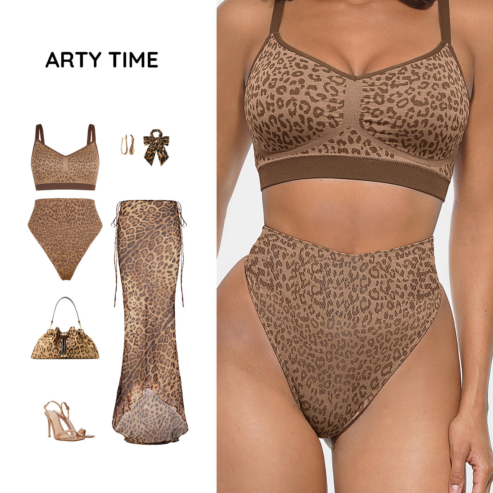 Hexin Women's Everyday Leopard Print Bralette Set Comfortable Seamless Wireless Shaping Bra Wire Free Support