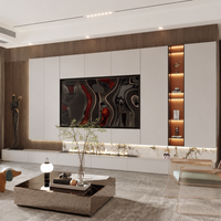 Meuble TV mural moderne en bois sur mesure, centre de divertissement pour salon, console multimédia flottante, unité de rangement, étagères avec éclairage LED