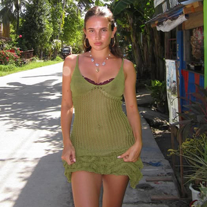 Vestido de Verano de Malla Verde Transparente con Tejido de Ganchillo, Sexy, con Cuello en V, Ajustado, con Volantes, Mini Vestido - Product Image 3