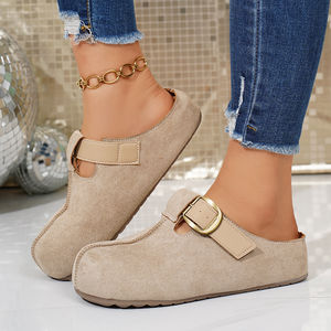 Sabots en <span class=keywords><strong>daim</strong></span> <span class=keywords><strong>beige</strong></span> pour femmes avec bride à boucle, <span class=keywords><strong>mules</strong></span> décontractées à enfiler - Product Image 6
