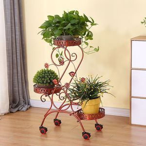 Support de fleurs intérieur en métal Pot de <span class=keywords><strong>fleur</strong></span> support de plante salon balcon étagère à fleurs 3 niveaux multicouche mobile push-pull - Product Image 2