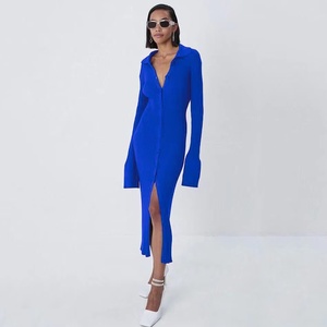 2022 primavera abito da donna lavorato a <span class=keywords><strong>maglia</strong></span> di alta qualità bottoni chiusura Slim aderente o-collo manica lunga abito maglione - Product Image 3