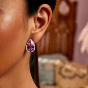 Pendientes E1301 con corte de pera rosa y engaste de bisel con piedras preciosas rosas para mujer, joyería de moda para fiestas románticas - Product Image 2