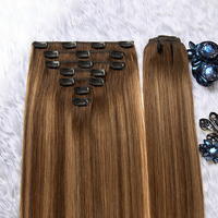 Extensions de cheveux humains vierges russes épaisses 100% invisibles Remy à clipser Prêtes à être expédiées Couleur balayage 14 pouces 24 pouces disponibles