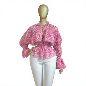 Nuova Collezione Autunno 2026: <span class=keywords><strong>Blusa</strong></span> Plissettata da <span class=keywords><strong>Donna</strong></span> Stile Europeo-Americano, Senza Colletto, con Stampa e Lacci, Design Fresco e Dolce - Product Image 3