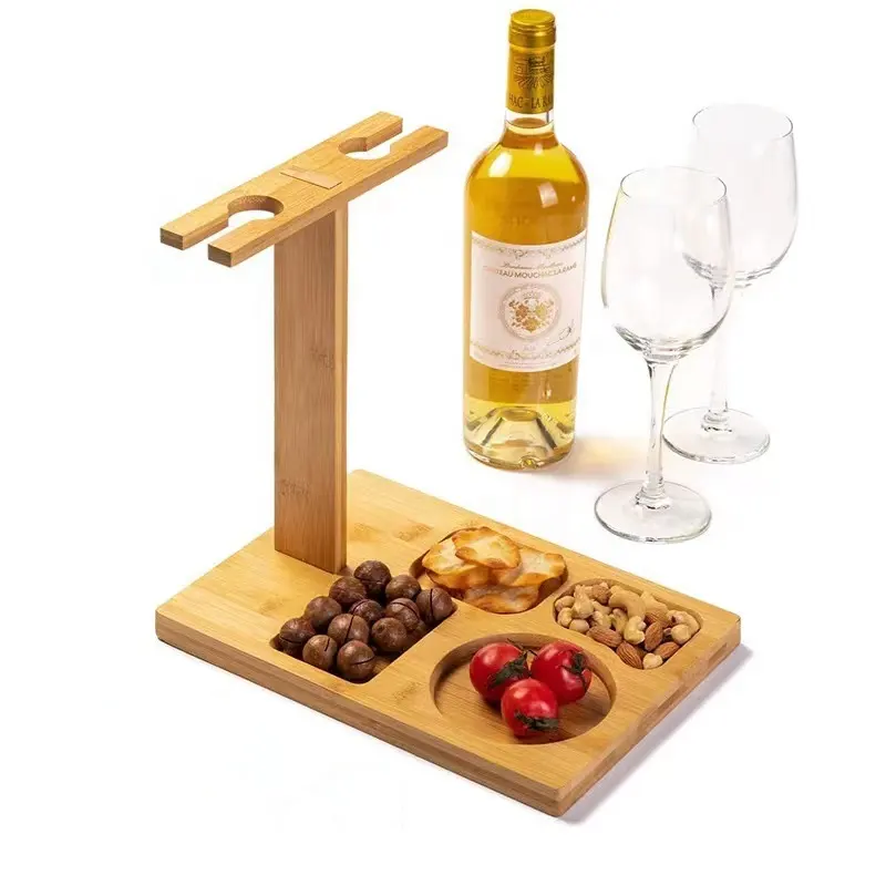 Porte-gobelet à vin en bambou personnalisé, support de rangement suspendu à l'envers avec plateau de séparation, porte-gobelet à vin rouge pour la maison