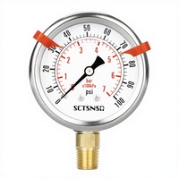 Pengukur Tekanan 0-100 PSI Berisi Cairan Gliserin Dial 2,5" 1/4" NPT Dudukan Bawah Casing Baja Tahan Karat Tekanan Rendah
