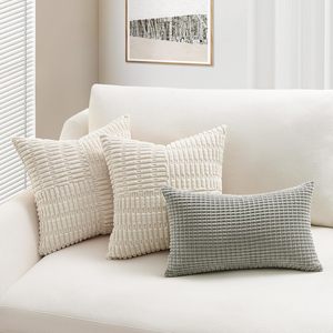 <span class=keywords><strong>Blanc</strong></span> crème 40x40 cm velours côtelé <span class=keywords><strong>coussin</strong></span> couvre Boho rayé jeter décoratif couvre pour la maison salon carré Polyester - Product Image 3