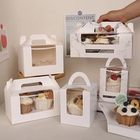 Boîte à cupcake portable avec fenêtre transparente en papier avec logo personnalisé direct de l'usine boîte à cupcake à muffin unique pour biscuits et bonbons avec poignée