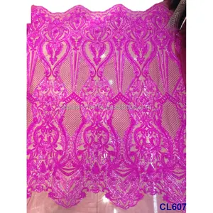 multi color sequins lace trend embroidery lace fabric designed sequins hot pink tulle mesh shinning embroidery lace fabric