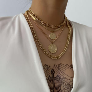 Gargantilla cubana Punk de <span class=keywords><strong>Miami</strong></span> para hombre y mujer, joyería Steampunk, colgante de moneda grande, cadena gruesa, collar de cuello N2103281 - Product Image 1