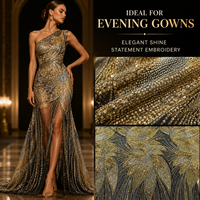 Tissu en maille brodé de sequins dorés de luxe, tulle floral perlé, dentelle scintillante pour robes de soirée et de mariée, sur mesure OEM