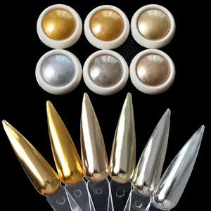 6 pièces de poudre holographique métallisée effet chrome miroir élégante pour la décoration de manucure, paillettes réfléchissantes or et argent - Product Image 1