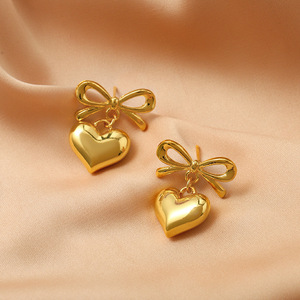 French Elegant INS Style Fashion <b>Silver</b> Heart Pendant Stud <b>Earrings</b> Women Alloy Jewelry <b>Cross</b>-border Wholesale - Product Image 2