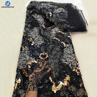 Sinya Promotion : Tissu en dentelle de tulle africain lourdement perlé de 5 yards, broderie de sequins, dentelle française en maille pour robe de mariée ou de soirée