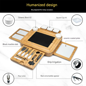 Extra Large Hidden 4 <strong>Drawers</strong> Wooden Charcuterie <strong>Board</strong> Bamboo Cheese Cutting <strong>Board</strong> and Knife Gift Set &amp; Round Cheese Platter Tray