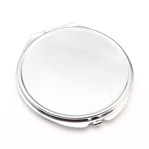 Espelho de maquiagem dobrável, atacado personalizado 70mm metal duplas lateral redondo bolso cosmético