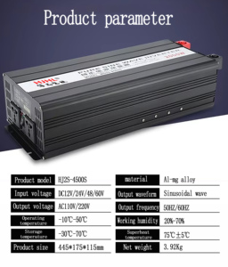 เครื่องแปลงไฟ 60V 4000W คลื่นไซน์บริสุทธิ์ ช่องจ่ายไฟ AC เดี่ยว 60Hz สำหรับใช้ในรถยนต์ ภายนอกบ้าน รองรับเครื่องอัดอากาศ ใช้ในบ้านได้ รองรับ OEM รุ่น HJ2S-60--4000 - Product Image 6
