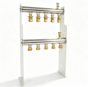 Collecteur d'eau chaude en acier inoxydable à 5 boucles GHNOR5p pour système de chauffage radiant par le sol hydronique, séparateur d'eau - Product Image 1