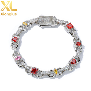 Hip Hop Jewelry 18K Gold Plated Gemstone Chain <b>Bracelet</b> Womens Heart Shape <b>Red</b> Zircon Geometric Design Link Chain for Gift - Product Image 2