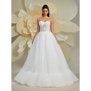 Vestido <span class=keywords><strong>de</strong></span> <span class=keywords><strong>Novia</strong></span> Personalizado 2025, Último Modelo, Blanco, Romántico, Elegante, con Encaje, Diseño <span class=keywords><strong>de</strong></span> Tirantes en la Espalda - Product Image 1