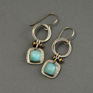 Orecchini Pendenti Vintage Blu-Verde Quadrati Stile Artigianale Gioielli di Moda per Donne - Product Image 4