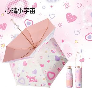 Parapluie portable à poignée rétractable à cinq plis, six baleines, diamètre ouvert de 96 cm, imprimé floral frais, protection UV teintée, avec large sangle - Product Image 1