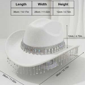 Sombrero vaquero de fieltro para mujer con borla grande de gemas redondas y diamantes de imitación, ideal para fiestas nupciales - Product Image 3